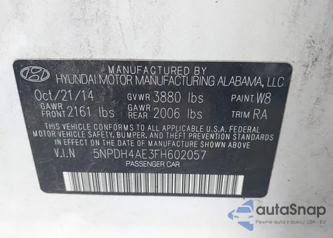 2015 Hyundai Elantra Se from USA, damaged, VIN 5NPDH4AE3FH602057